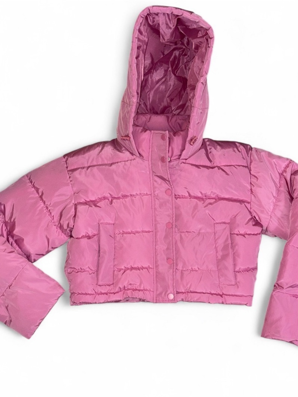 Soho Apparel Pink Cropped Hooded Puffer Jacket